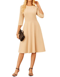 GRACE KARIN 2025 Women Fall Work Dresses,3/4 Sleeve Church Dresses,Fit and Flare Wedding Guest Dress with Pockets - 7DAY'S