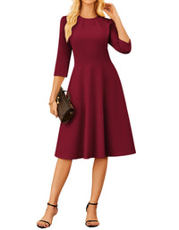 GRACE KARIN 2025 Women Fall Work Dresses,3/4 Sleeve Church Dresses,Fit and Flare Wedding Guest Dress with Pockets - 7DAY'S
