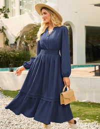 GRACE KARIN 2025 Women's Casual Fall Long Sleeve Midi Dresses, V - Neck Smocked Tiered Dress,Wedding Guest Dress - 7DAY'S