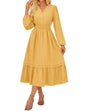 GRACE KARIN 2025 Women's Casual Fall Long Sleeve Midi Dresses, V - Neck Smocked Tiered Dress,Wedding Guest Dress - 7DAY'S