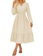 GRACE KARIN 2025 Women's Casual Fall Long Sleeve Midi Dresses, V - Neck Smocked Tiered Dress,Wedding Guest Dress - 7DAY'S
