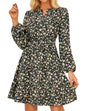 GRACE KARIN 2025 Women's Long Sleeve Henley V - Neck Smocked Waist Floral Mini Tiered A Line Dresses with Pockets - 7DAY'S