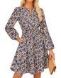 GRACE KARIN 2025 Women's Long Sleeve Henley V - Neck Smocked Waist Floral Mini Tiered A Line Dresses with Pockets - 7DAY'S