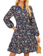 GRACE KARIN 2025 Women's Long Sleeve Henley V - Neck Smocked Waist Floral Mini Tiered A Line Dresses with Pockets - 7DAY'S