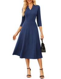 GRACE KARIN Business Dresses for Women Wear to Work Dresses 3/4 Sleeve Midi Aline Dress with Pockets - 7DAY'S