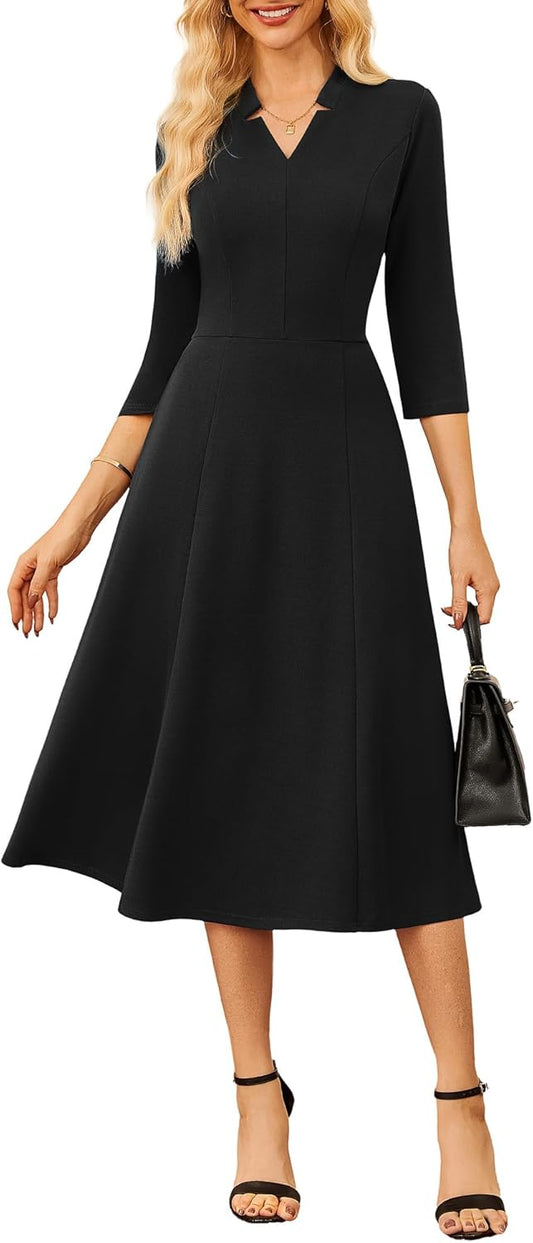 GRACE KARIN Business Dresses for Women Wear to Work Dresses 3/4 Sleeve Midi Aline Dress with Pockets - 7DAY'S