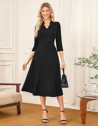 GRACE KARIN Business Dresses for Women Wear to Work Dresses 3/4 Sleeve Midi Aline Dress with Pockets - 7DAY'S