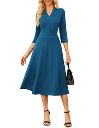 GRACE KARIN Business Dresses for Women Wear to Work Dresses 3/4 Sleeve Midi Aline Dress with Pockets - 7DAY'S