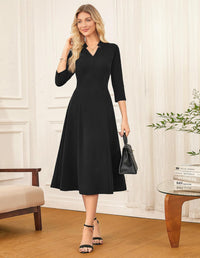 GRACE KARIN Business Dresses for Women Wear to Work Dresses 3/4 Sleeve Midi Aline Dress with Pockets - 7DAY'S