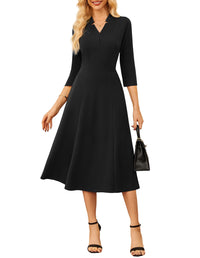 GRACE KARIN Business Dresses for Women Wear to Work Dresses 3/4 Sleeve Midi Aline Dress with Pockets - 7DAY'S