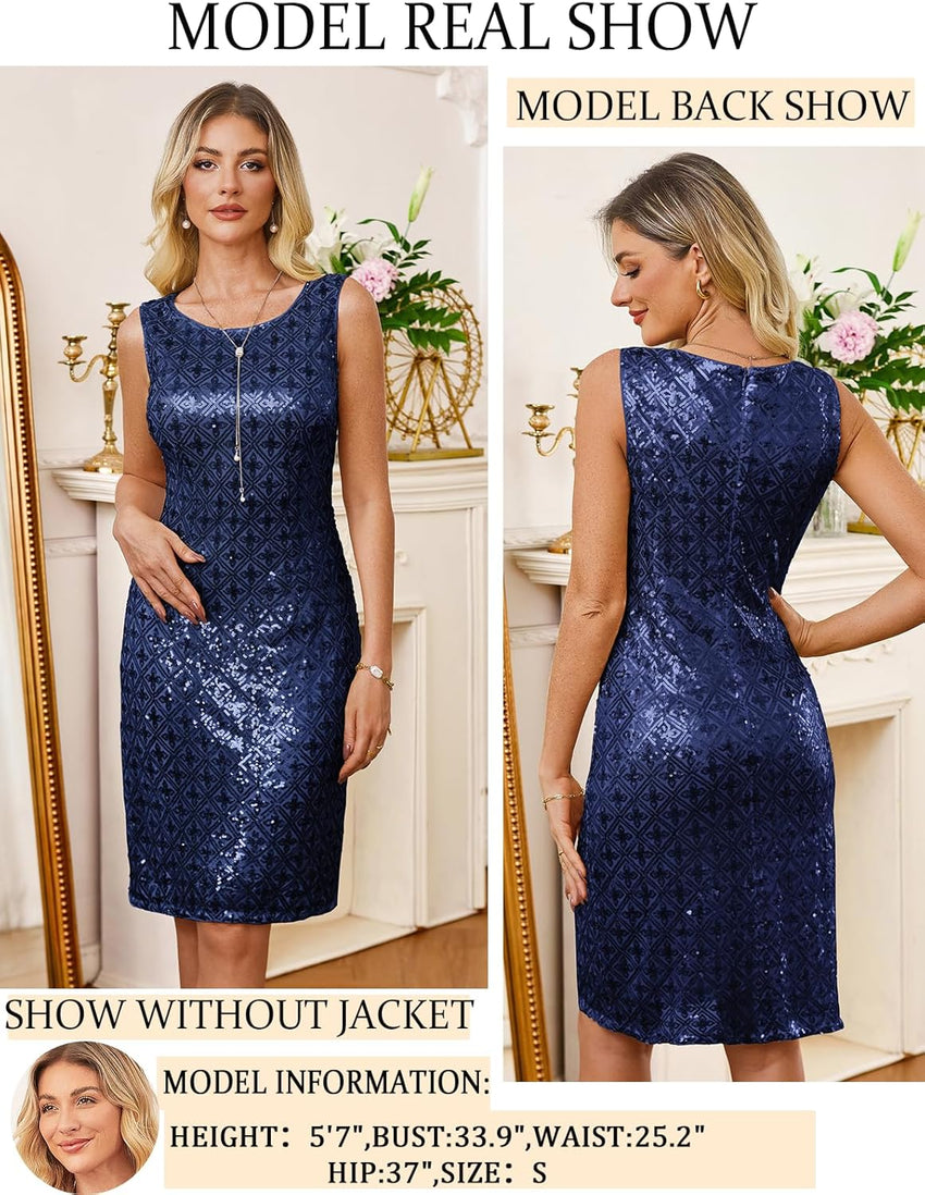 GRACE KARIN Women's 2025 Fall Wedding Guest Dress,Mother of The Bride Dresses, Formal 2 Piece Sequin Dress,Knee Length - 7DAY'S