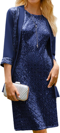 GRACE KARIN Women's 2025 Fall Wedding Guest Dress,Mother of The Bride Dresses, Formal 2 Piece Sequin Dress,Knee Length - 7DAY'S