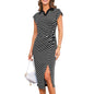 GRACE KARIN Women's Casual Summer Dresses Striped Polo V Neck Cap Sleeve Side Slit Ruched Bodycon Stretch Midi Dresses - 7DAY'S