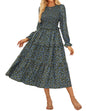 GRACE KARIN Women's Floral Midi Dress 2025 Long Sleeve Fall Elegant Smocked Tiered Flowy Wedding Guest Dresses with Pockets - 7DAY'S