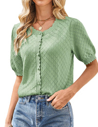 GRACE KARIN Women's Puff Short Sleeve Cardigan Tops 2025 Summer Lightweight Crew Neck Button Down Knit Sweater Blouses - 7DAY'S