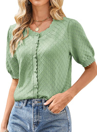 GRACE KARIN Women's Puff Short Sleeve Cardigan Tops 2025 Summer Lightweight Crew Neck Button Down Knit Sweater Blouses - 7DAY'S