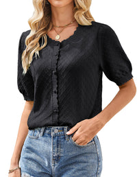 GRACE KARIN Women's Puff Short Sleeve Cardigan Tops 2025 Summer Lightweight Crew Neck Button Down Knit Sweater Blouses - 7DAY'S