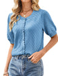 GRACE KARIN Women's Puff Short Sleeve Cardigan Tops 2025 Summer Lightweight Crew Neck Button Down Knit Sweater Blouses - 7DAY'S