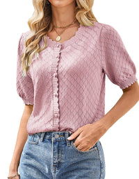 GRACE KARIN Women's Puff Short Sleeve Cardigan Tops 2025 Summer Lightweight Crew Neck Button Down Knit Sweater Blouses - 7DAY'S