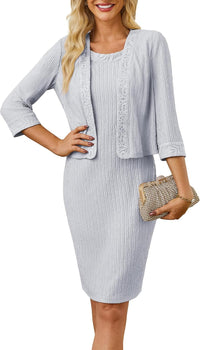 GRACE KARIN Women's Sequin Lace Dress with Jacket 3/4 Sleeve Two Piece Mother of The Bride Dresses Formal Wedding Guest Dress - 7DAY'S