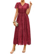 GRACE KARIN Women's V Neck Short Sleeve Buttons Floral Lace Wedding Dress Bridesmaid Cocktail Party Maxi Dress - 7DAY'S
