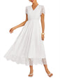 GRACE KARIN Women's V Neck Short Sleeve Buttons Floral Lace Wedding Dress Bridesmaid Cocktail Party Maxi Dress - 7DAY'S