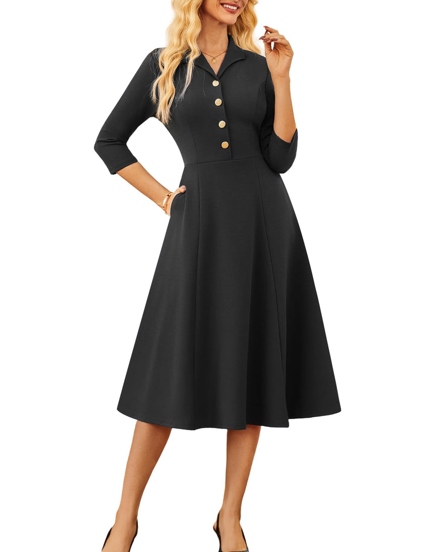 GRACE KARIN Work Dresses for Women 2025 3/4 Sleeve V - Neck Semi Formal Fit and Flare Church Dresses with Pockets - 7DAY'S