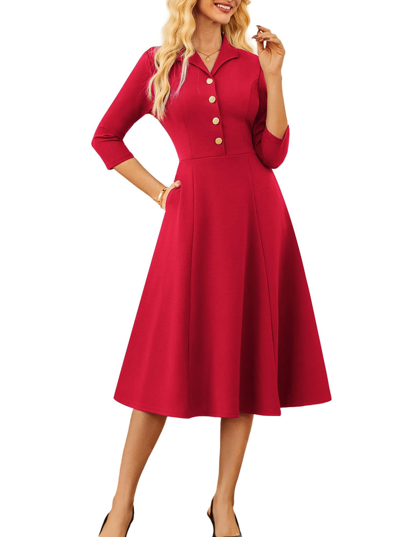GRACE KARIN Work Dresses for Women 2025 3/4 Sleeve V - Neck Semi Formal Fit and Flare Church Dresses with Pockets - 7DAY'S