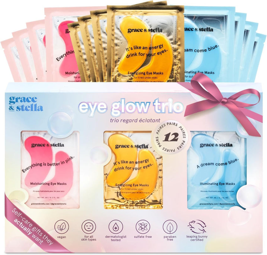 grace & stella Award Winning Under Eye Mask - Travel Essentials - Birthday Gifts for Women - Gel Eye Patches for Dark Circles, Puffy Eyes, Wrinkles, Undereye Bags - Vegan - Self Care (24 Pairs, Gold) - 7DAY'S
