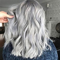 Gradient Gray Side Parting Curly Wig Women Shoulder Length Cosplay Hairpiece - 7DAY'S