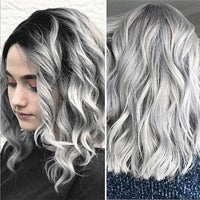 Gradient Gray Side Parting Curly Wig Women Shoulder Length Cosplay Hairpiece - 7DAY'S