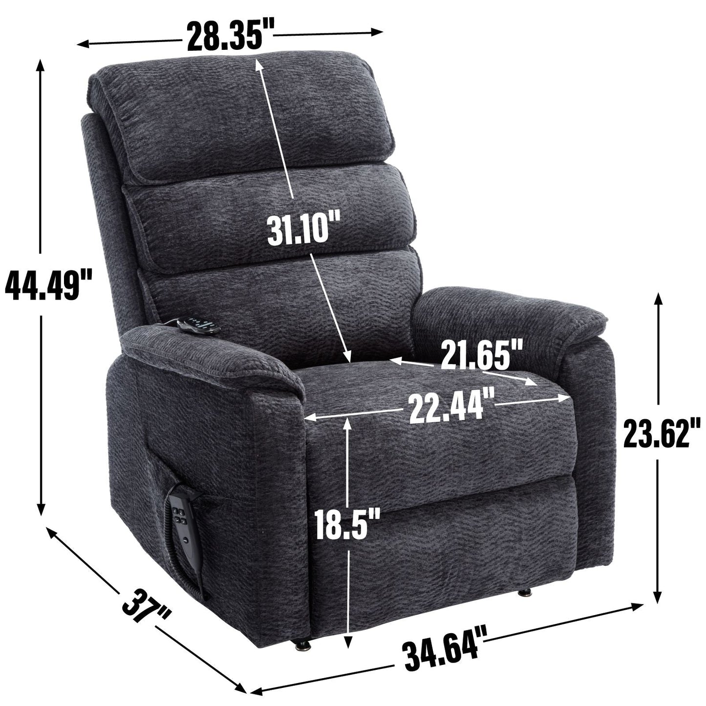 Grey Chenille Dual Motor Infinite Position Up to 350 LBS Power Lift Recliner Chair with Power - Remote, Heat Massage and Heavy Duty Motion Mechanism - 7DAY'S