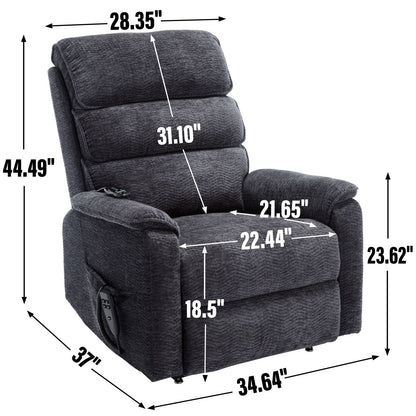 Grey Chenille Dual Motor Infinite Position Up to 350 LBS Power Lift Recliner Chair with Power - Remote, Heat Massage and Heavy Duty Motion Mechanism - 7DAY'S