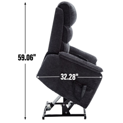 Grey Chenille Dual Motor Infinite Position Up to 350 LBS Power Lift Recliner Chair with Power - Remote, Heat Massage and Heavy Duty Motion Mechanism - 7DAY'S