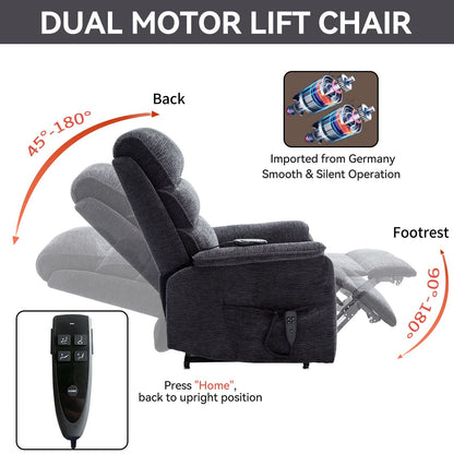 Grey Chenille Dual Motor Infinite Position Up to 350 LBS Power Lift Recliner Chair with Power - Remote, Heat Massage and Heavy Duty Motion Mechanism - 7DAY'S