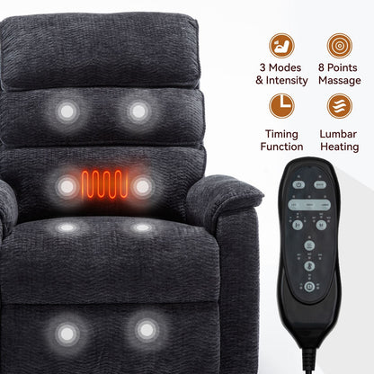 Grey Chenille Dual Motor Infinite Position Up to 350 LBS Power Lift Recliner Chair with Power - Remote, Heat Massage and Heavy Duty Motion Mechanism - 7DAY'S