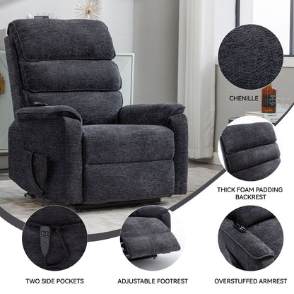 Grey Chenille Dual Motor Infinite Position Up to 350 LBS Power Lift Recliner Chair with Power - Remote, Heat Massage and Heavy Duty Motion Mechanism - 7DAY'S