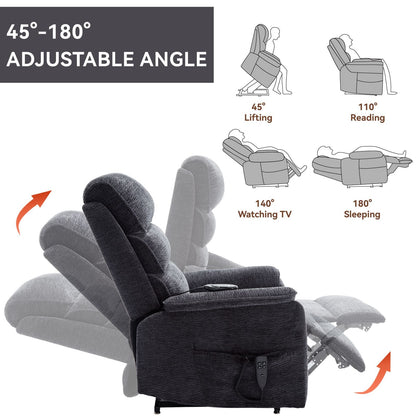 Grey Chenille Dual Motor Infinite Position Up to 350 LBS Power Lift Recliner Chair with Power - Remote, Heat Massage and Heavy Duty Motion Mechanism - 7DAY'S