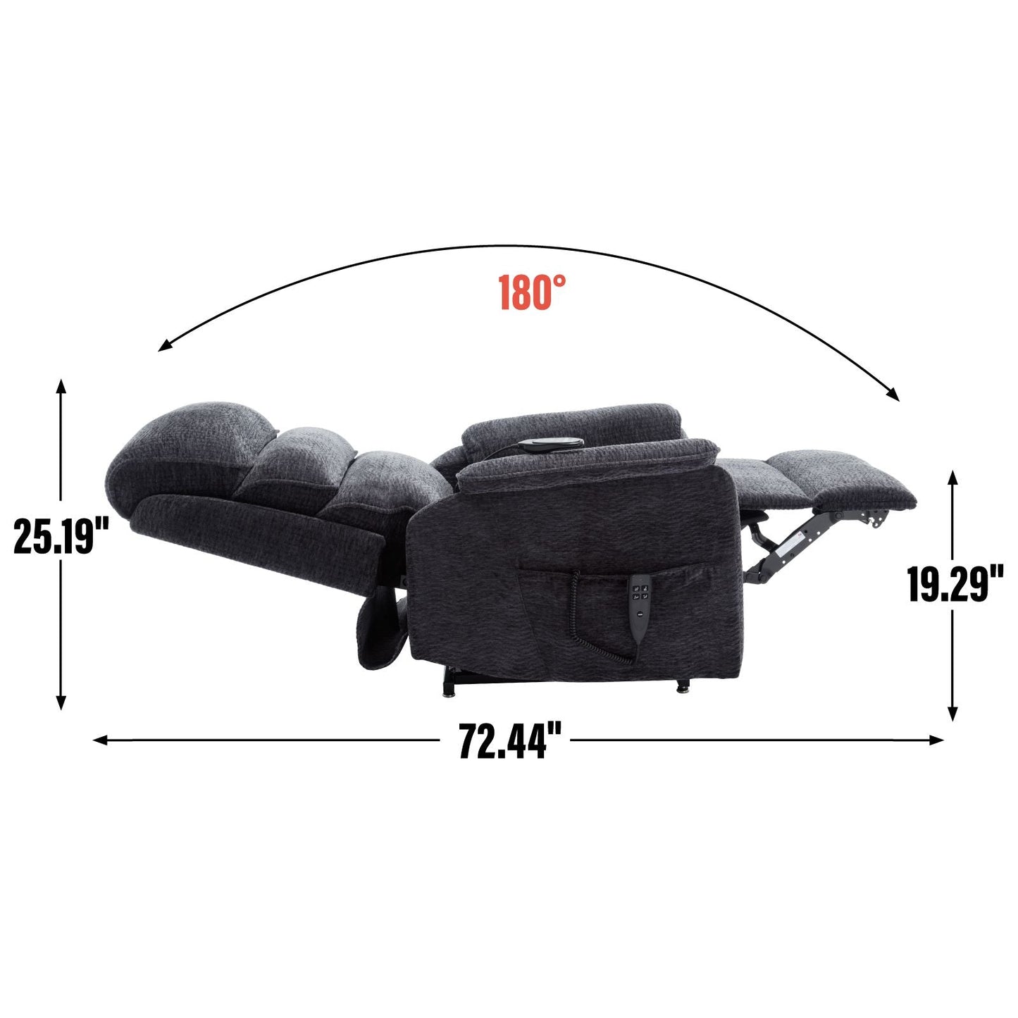 Grey Chenille Dual Motor Infinite Position Up to 350 LBS Power Lift Recliner Chair with Power - Remote, Heat Massage and Heavy Duty Motion Mechanism - 7DAY'S