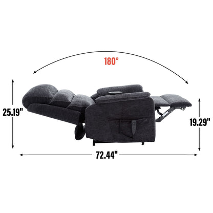 Grey Chenille Dual Motor Infinite Position Up to 350 LBS Power Lift Recliner Chair with Power - Remote, Heat Massage and Heavy Duty Motion Mechanism - 7DAY'S