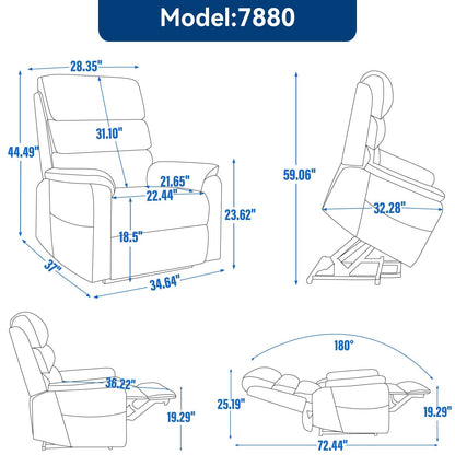 Grey Chenille Dual Motor Infinite Position Up to 350 LBS Power Lift Recliner Chair with Power - Remote, Heat Massage and Heavy Duty Motion Mechanism - 7DAY'S