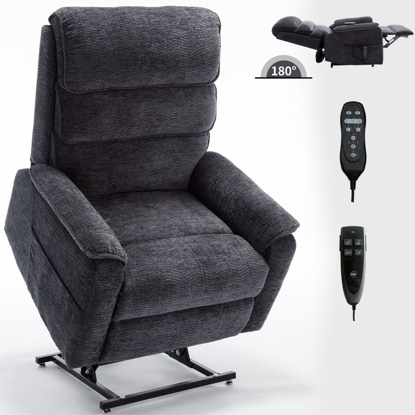 Grey Chenille Dual Motor Infinite Position Up to 350 LBS Power Lift Recliner Chair with Power - Remote, Heat Massage and Heavy Duty Motion Mechanism - 7DAY'S