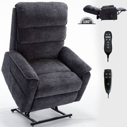 Grey Chenille Dual Motor Infinite Position Up to 350 LBS Power Lift Recliner Chair with Power - Remote, Heat Massage and Heavy Duty Motion Mechanism - 7DAY'S