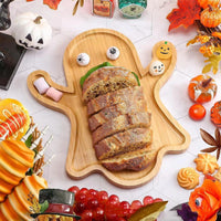 Halloween Ghost Wood Pan Plates Fruit Dishes Decorative Tray Dishes Funny Bamboo Wood Cheese Platter Tray For Candy Cookie Kitchen Gadgets - 7DAY'S