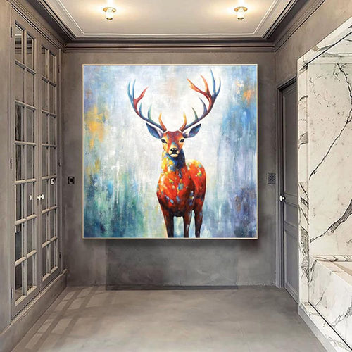 Hand Painted Abstract Deer Oil Painting On Canvas Textured Wall Art Animal Painting Textured Painting Abstract Wall Art Textured Wall Decor Gift - 7DAY'S