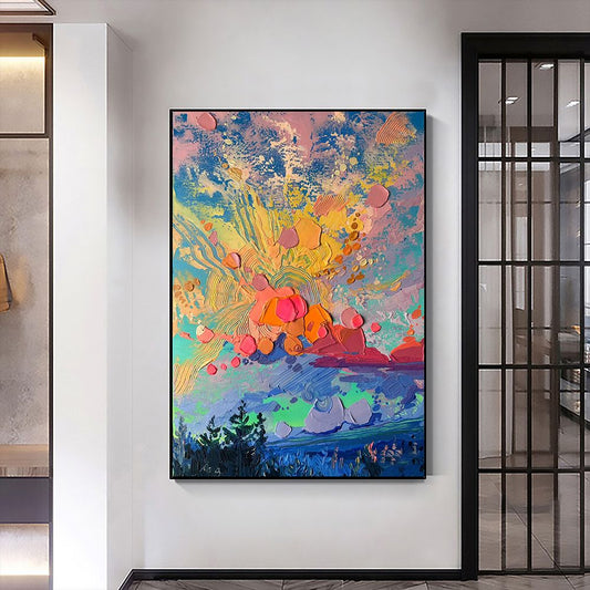 Hand Painted Oil Painting Large Original Landscape Oil Painting on Canvas Abstract Colorful Cloud Painting Modern Textured Wall Art Custom Living room Wall Decor - 7DAY'S