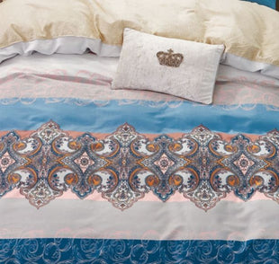 Hannah Blue Damask 100% Cotton 3 pcs Comforter Set Bring some exotic feel to your bedroom with this well made pink/blue damask . - 7DAY'S