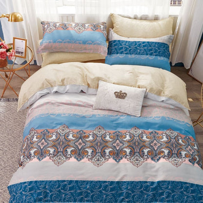 Hannah Blue Damask 100% Cotton 3 pcs Comforter Set Bring some exotic feel to your bedroom with this well made pink/blue damask . - 7DAY'S