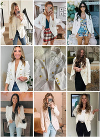 Happy Sailed Womens Tweed Blazers Casual Long Sleeve Double Breasted Open Front Blazer Jackets Work Suits - 7DAY'S