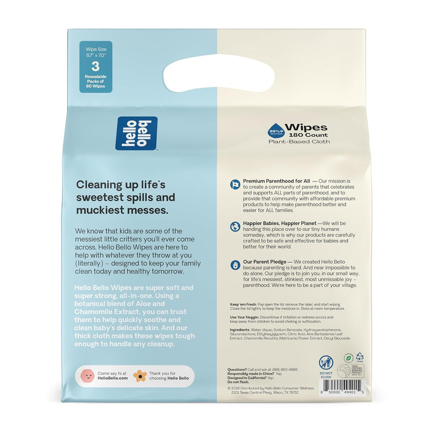 Hello Bello Extra Gentle Unscented Baby Wipes, Plant Based, Made with 99% Water and Aloe for Babies and Kids, 720 Count - 7DAY'S